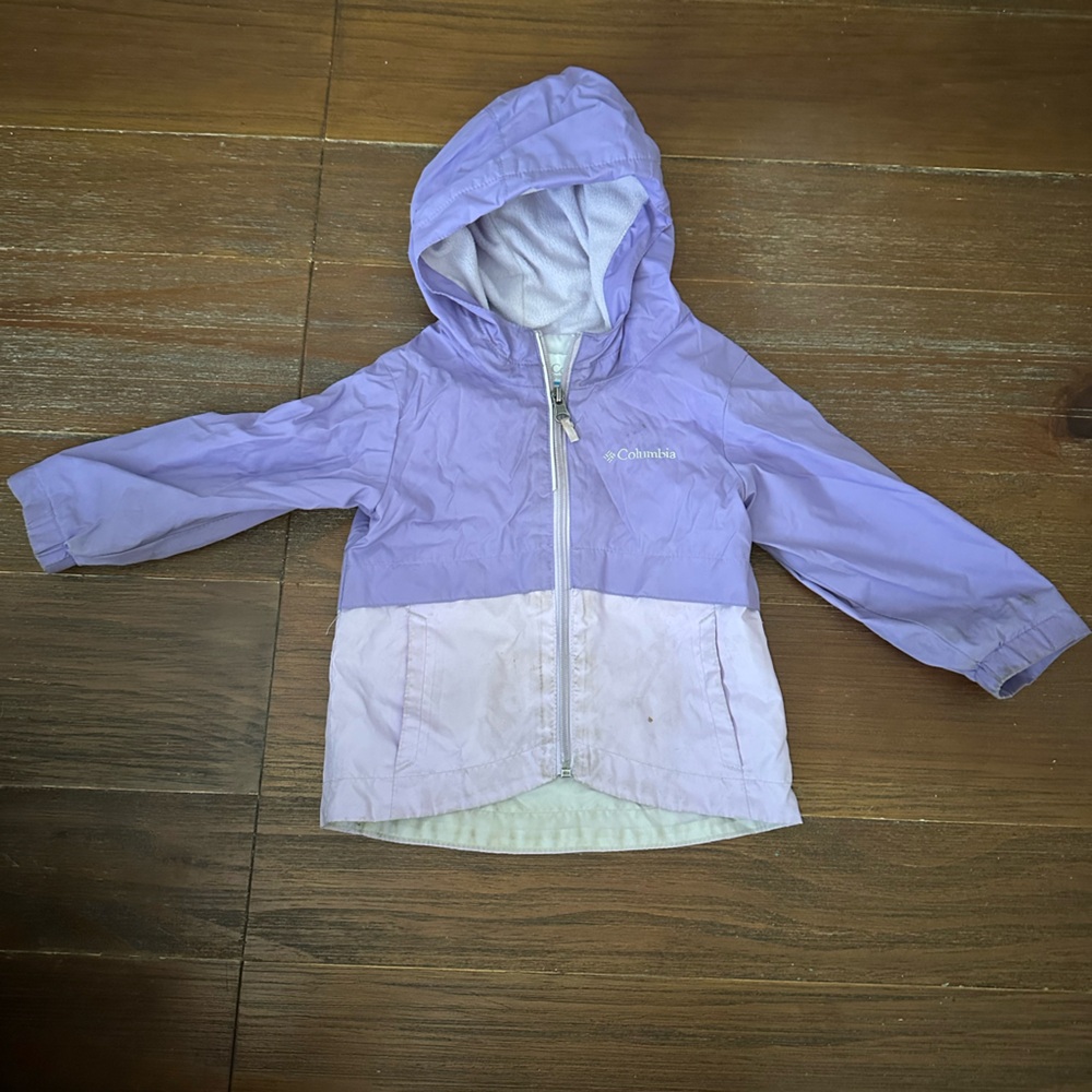 Columbia Kids Two-Tone Hooded Rain Jacket in Lavender and Pale Pink
